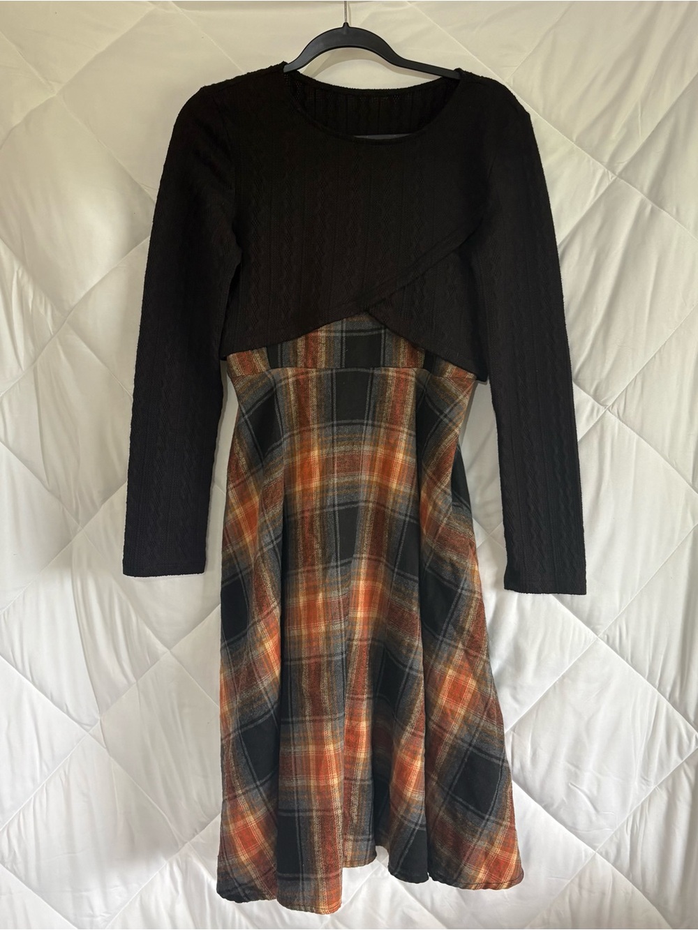 Black & Rust Plaid Long-Sleeve Layered Dress